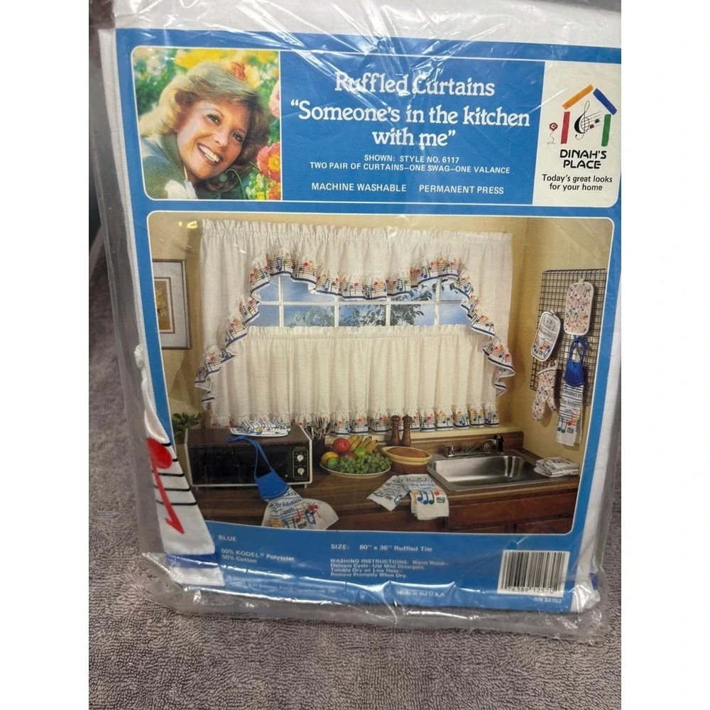 Vtg NOS Dinah's Place Musical Notes Ruffled Kitchen Curtain Swag Tier Valance